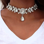 Simulated Pearl Water Drop Crystal Beads Choker Necklace - eDirect Dreams