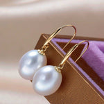 Luxury Genuine 18K Gold Big Natural AAA Freshwater Pearl Drop Earrings - eDirect Dreams