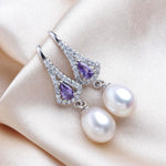 Exquisite Design Natural Freshwater Pearl with Purple Austrian Crystal Drop Earrings - eDirect Dreams