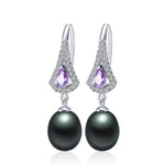 Exquisite Design Natural Freshwater Pearl with Purple Austrian Crystal Drop Earrings - eDirect Dreams
