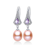 Exquisite Design Natural Freshwater Pearl with Purple Austrian Crystal Drop Earrings - eDirect Dreams