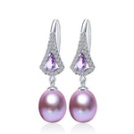 Exquisite Design Natural Freshwater Pearl with Purple Austrian Crystal Drop Earrings - eDirect Dreams