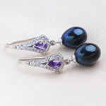 Exquisite Design Natural Freshwater Pearl with Purple Austrian Crystal Drop Earrings - eDirect Dreams