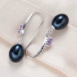 Exquisite Design Natural Freshwater Pearl with Purple Austrian Crystal Drop Earrings - eDirect Dreams
