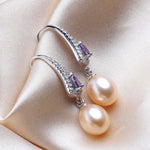 Exquisite Design Natural Freshwater Pearl with Purple Austrian Crystal Drop Earrings - eDirect Dreams