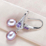 Exquisite Design Natural Freshwater Pearl with Purple Austrian Crystal Drop Earrings - eDirect Dreams
