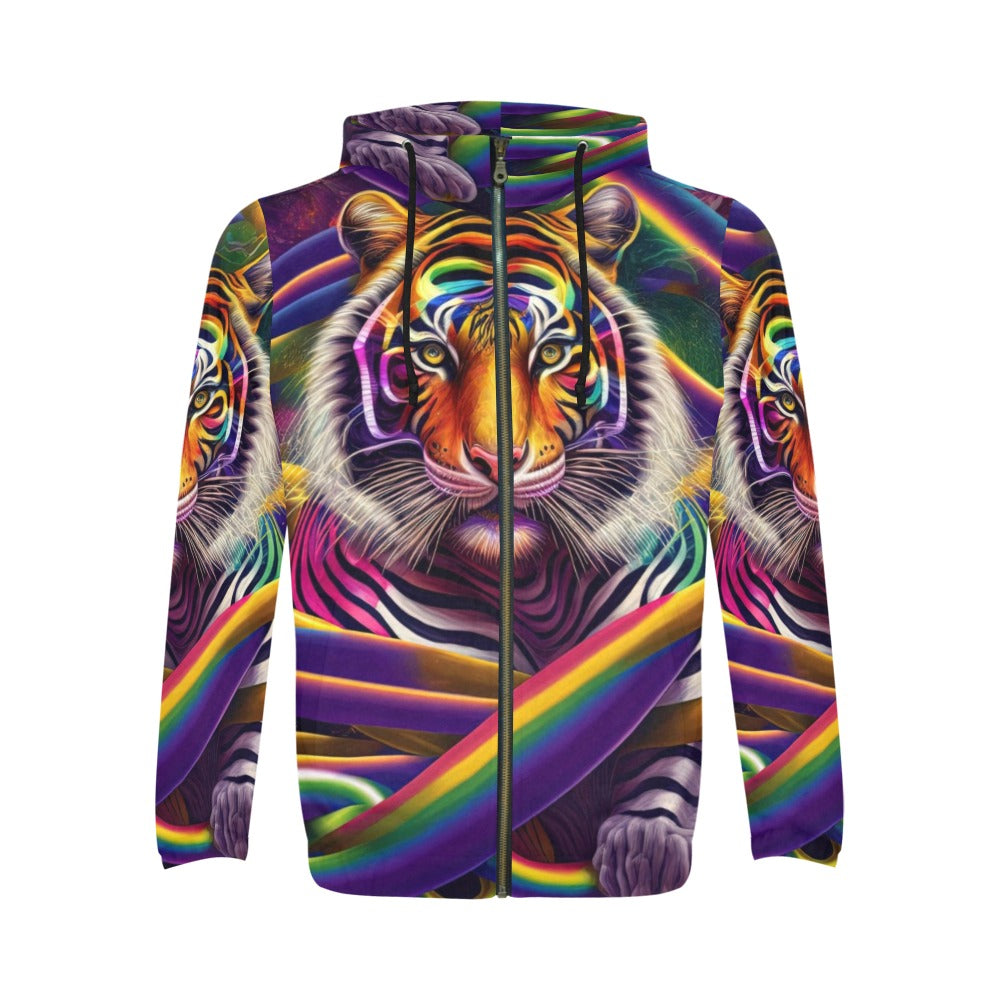 Psychedelic Tiger All Over Print Full Zip Hoodie