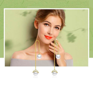 High Quality 925 Sterling Silver Simulated Pearl Long Drop Earrings - eDirect Dreams 