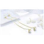 High Quality 925 Sterling Silver Simulated Pearl Long Drop Earrings - eDirect Dreams 