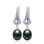 Exquisite Design Natural Freshwater Pearl with Purple Austrian Crystal Drop Earrings - eDirect Dreams 
