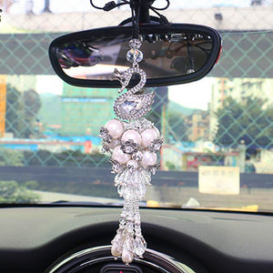 Exquisite Crystal Swan Car Rearview Mirror Ornament - eDirect Dreams 