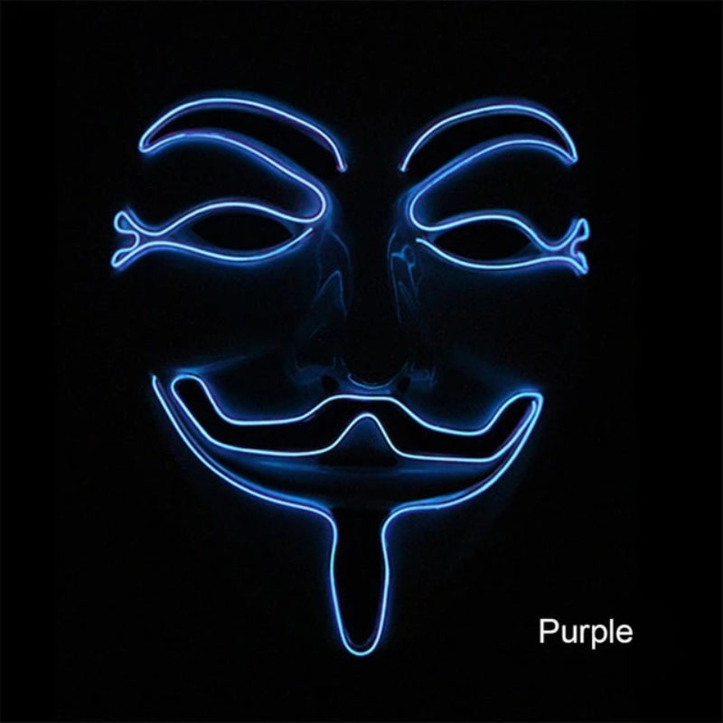 Glow-in-the-Dark Mustache & Beard LED Anonymous / Guy Fawkes Mask - eDirect Dreams 